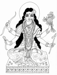 Lalita holding the Sugarcane bow and arrows - image by Jan Magee